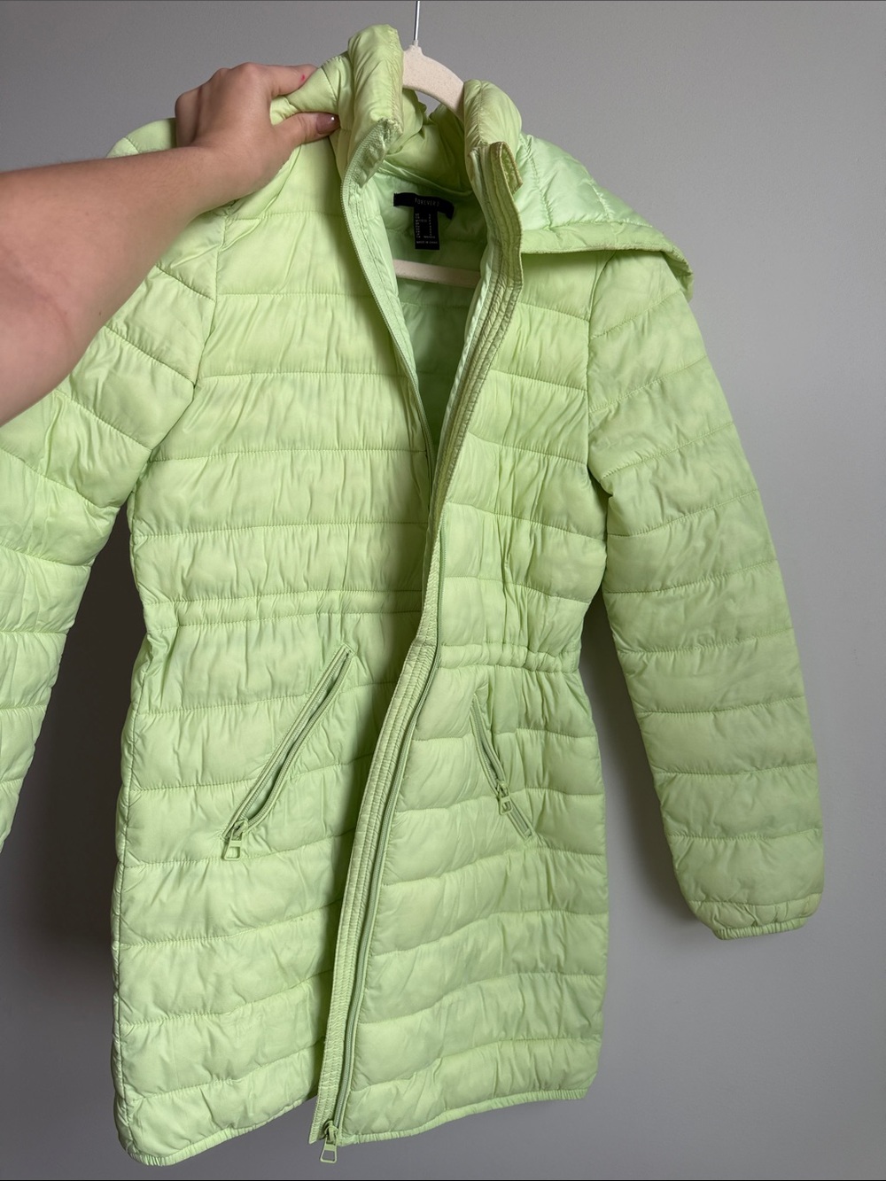 Light Green Puffer Coat for women or big girl - Lightweight Hooded Jacket